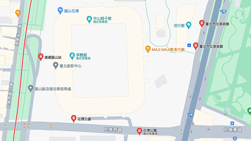 花博公園圓山園區＿公車站位置（Google Maps）